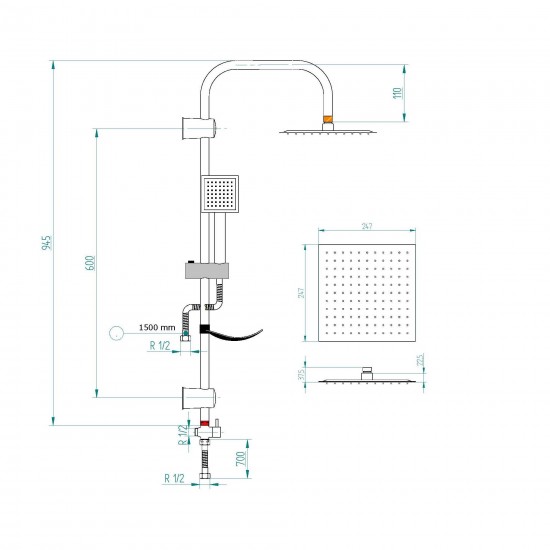 YAĞMUR DUŞ SETİ 25*25 SLIM KARE